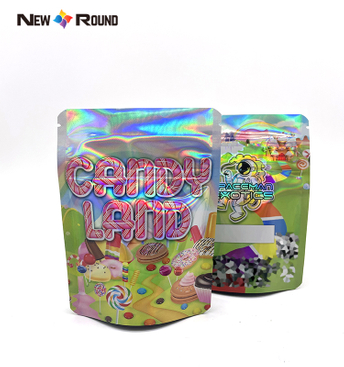 Custom Mylar Bags Holographic Glossy Shiny Rainbow Color Smell Proof Zipper 3.5 Gram Sealed Mylar Gummy Packaging