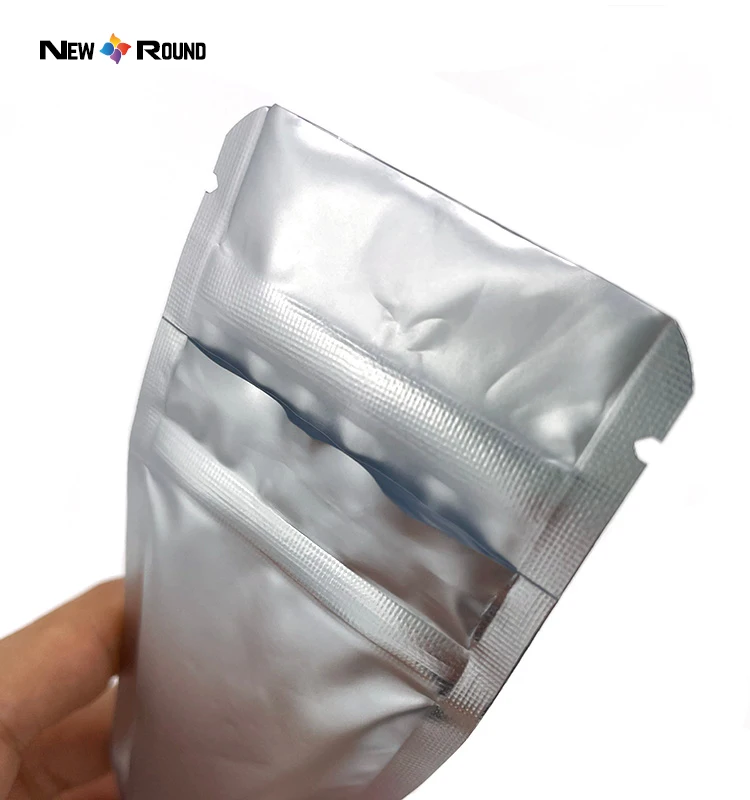 Matte Silver Child Resistant Mylar Bag with Logo Heat Seal Plastic Soft Feel Touch Zipper Smell Proof Zip Bag