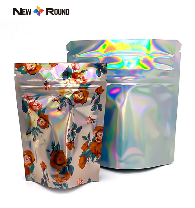 Laser Holographic Mylar Bags Edible Gummy Custom Zip Lock Heat Seal Plastic Child Resistant Packaging