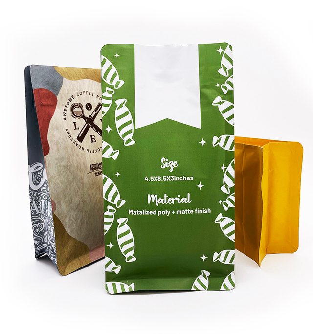Custom Printing Flat Bottom Coffee Bean Packaging Bag Resealable Zipper From China Factory