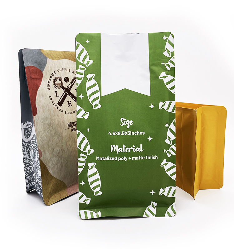 Custom Printing Flat Bottom Coffee Bean Packaging Bag Resealable Zipper From China Factory