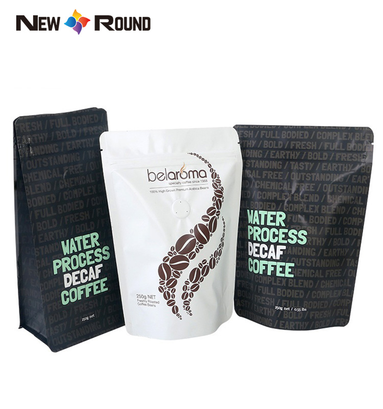 Stand Up Pouch Zipper Flat Block Bottom Coffee Packaging Bags With Barrier