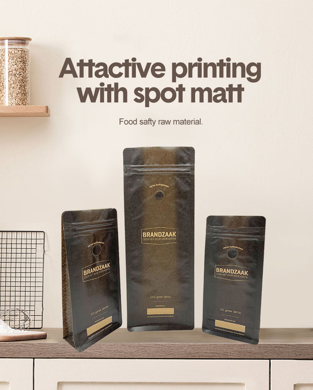 Flat Bottom Coffee Bag With Valve And Zipper Coffee Packaging For Coffee Bean