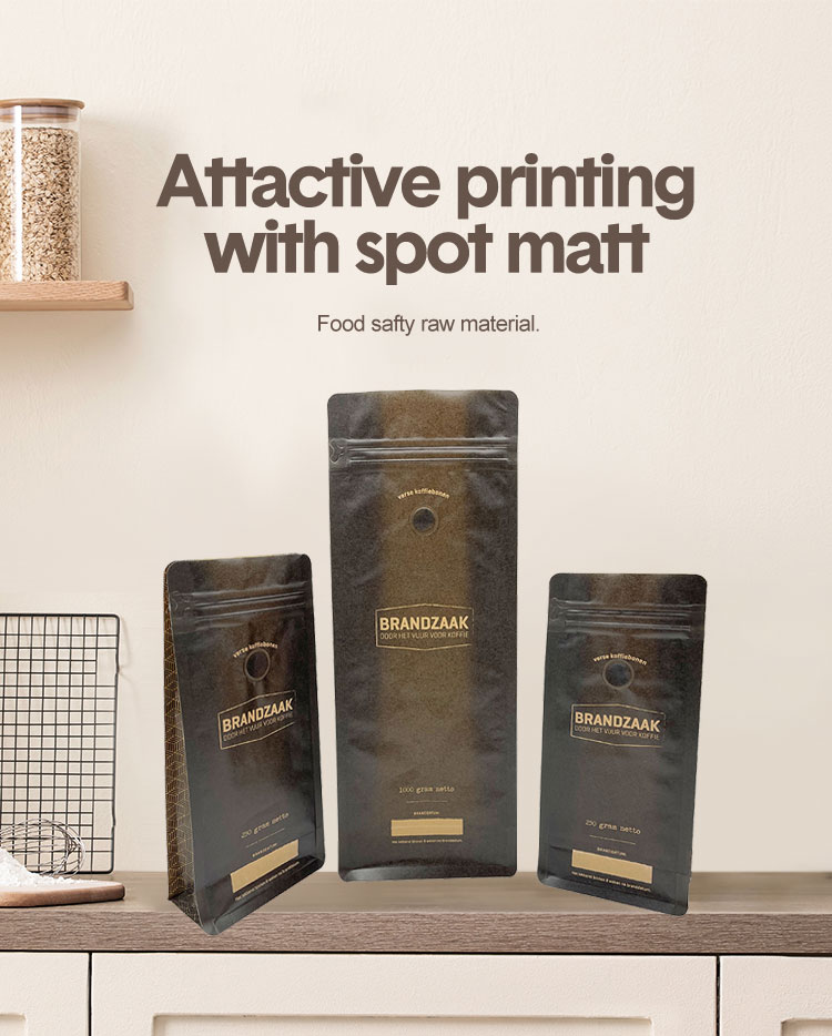 Flat Bottom Coffee Bag With Valve And Zipper Coffee Packaging For Coffee Bean