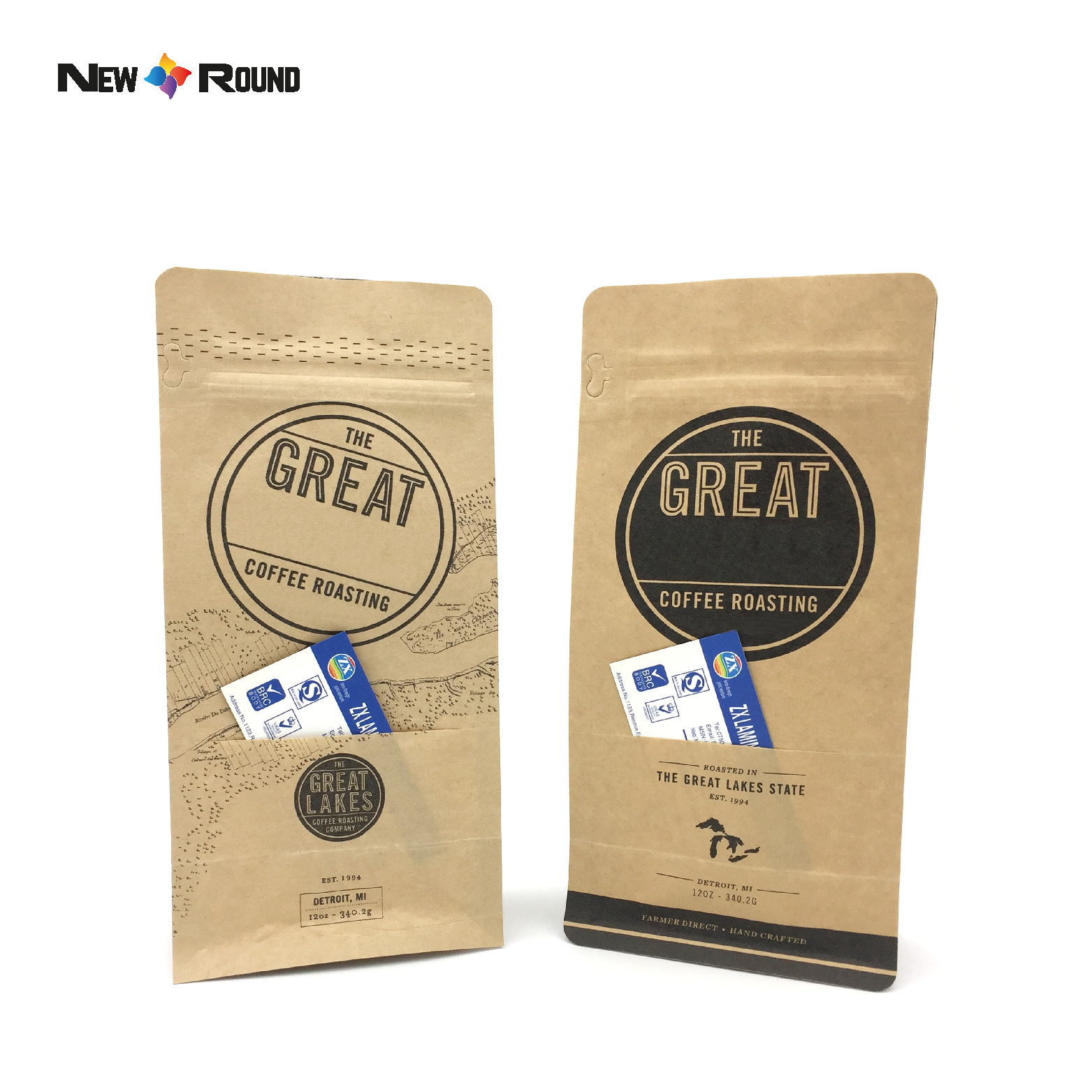 Customized Label Plastic Kraft Paper Pouch One Way Valve Roasted Bean Flat Bottom Coffee Bag Packaging