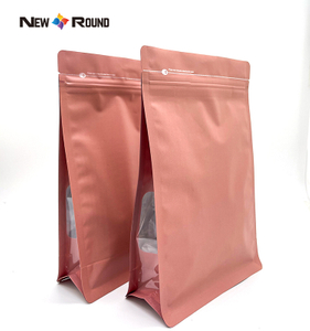 Side Gusset Kraft Paper Flat Bottom Packaging Pouch Bag with Zipper And Window