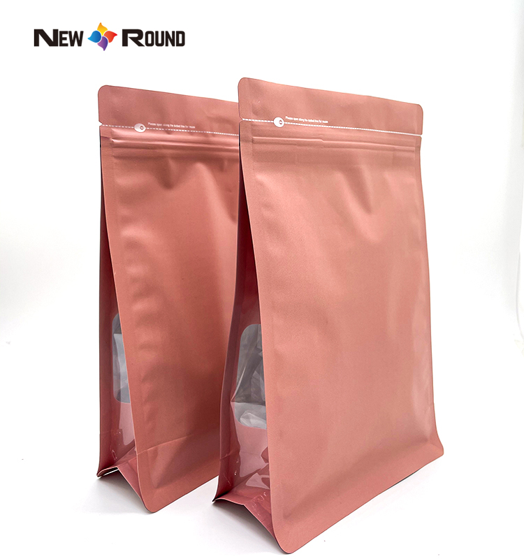 Side Gusset Kraft Paper Flat Bottom Packaging Pouch Bag with Zipper And Window