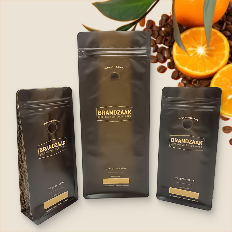 Flat Bottom Coffee Bag With Valve And Zipper Coffee Packaging For Coffee Bean