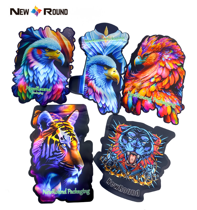 Custom Mylar Bags Gummies Black Animal Series Wholesale Plastic Special Shape Pouch