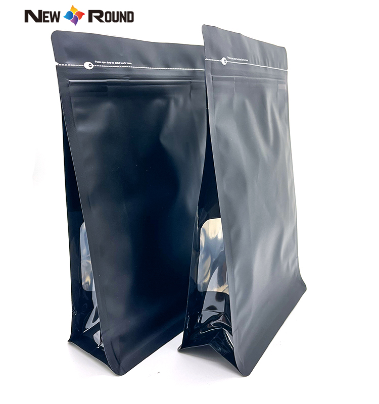 Side Gusset Kraft Paper Flat Bottom Packaging Pouch Bag with Zipper And Window