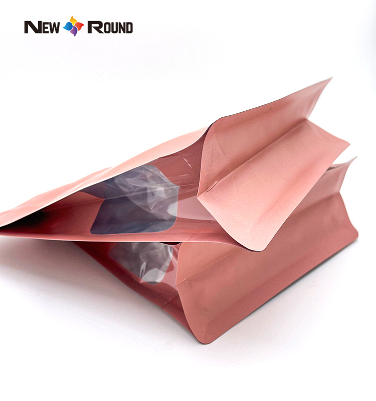 Side Gusset Kraft Paper Flat Bottom Packaging Pouch Bag with Zipper And Window