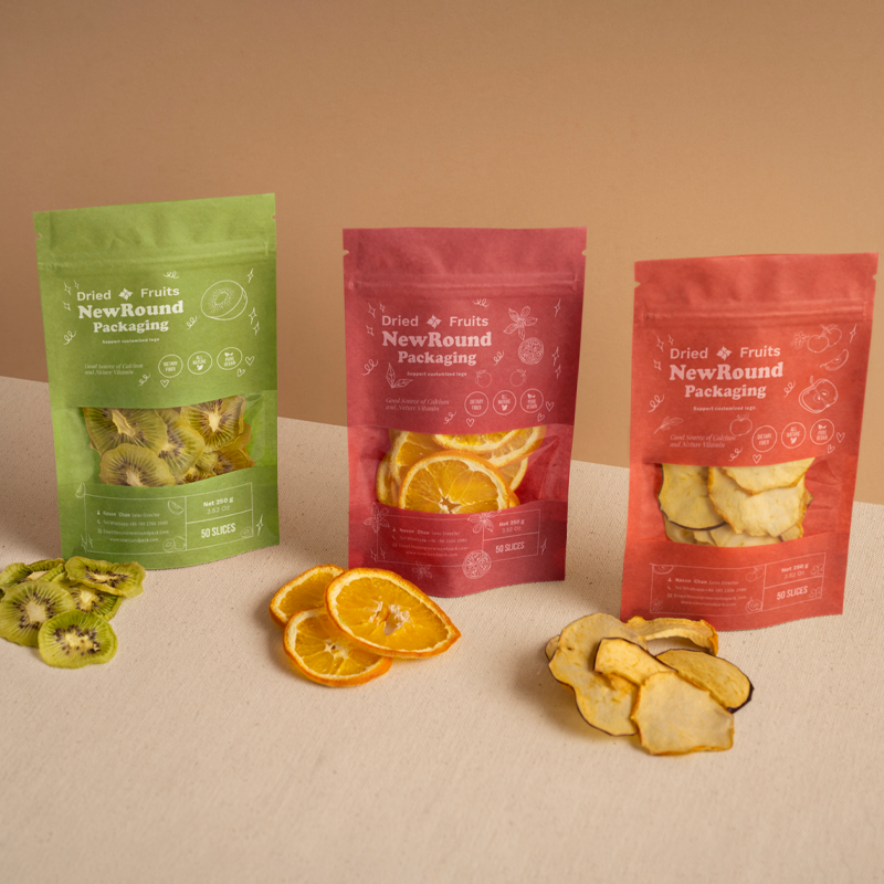 Kraft Zip Lock Stand Up Resealable Pouches With Matte Window