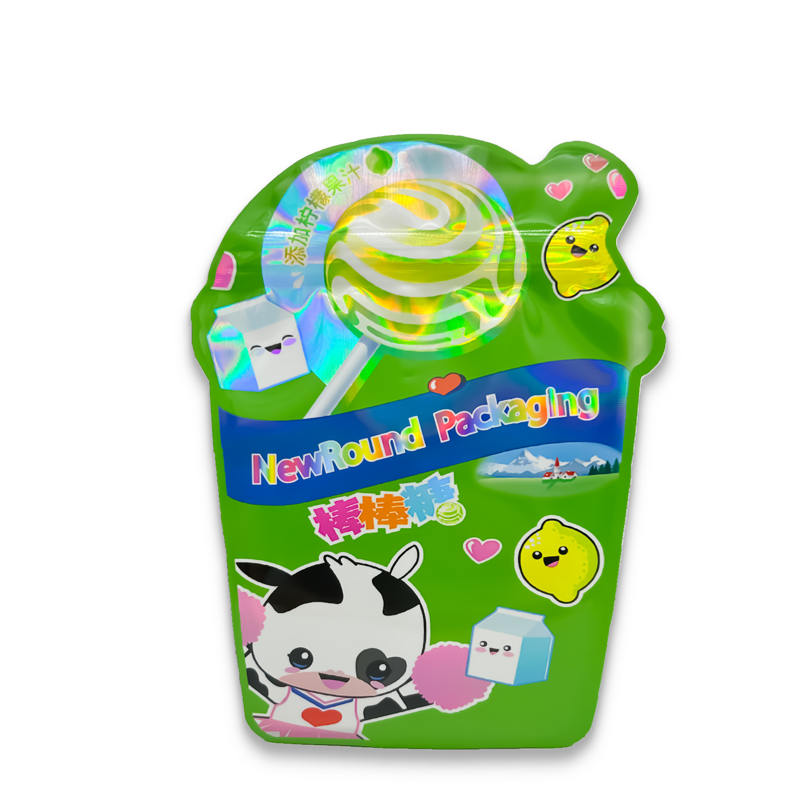Custom Candy Pouch Stand Up Shape Mylar Bags 8th Mylar Spot UV Holographic Bags with Ziplock