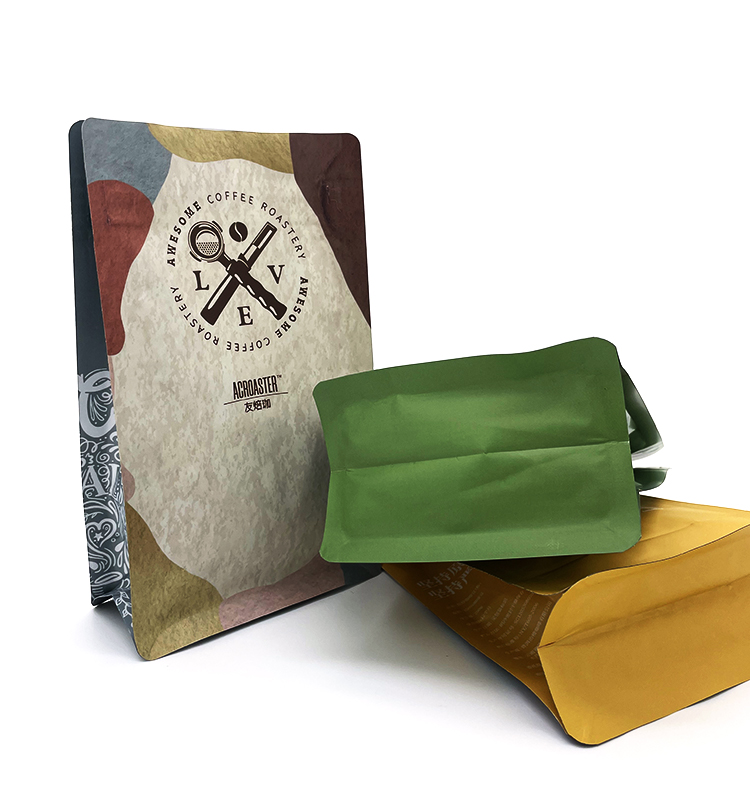 Custom Printing Flat Bottom Coffee Bean Packaging Bag Resealable Zipper From China Factory