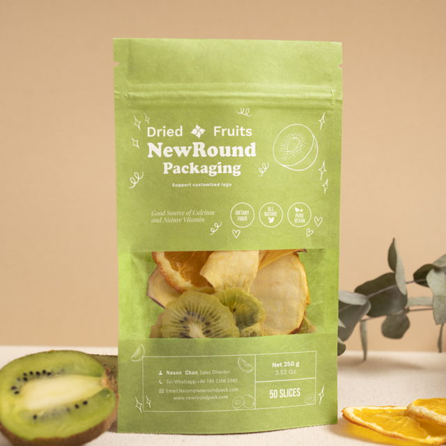 Stand up dry fruit kraft paper pouch with window 