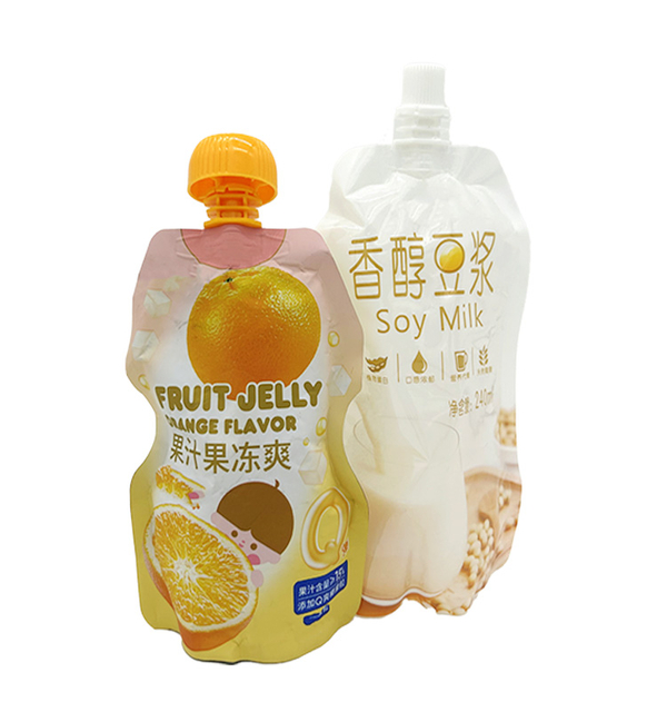 Custom Printed Shaped Fruit Juice Jelly Packaging Aluminium Spouted Drink Packaging Fruit Juice Stand Up Liquid Pouches 