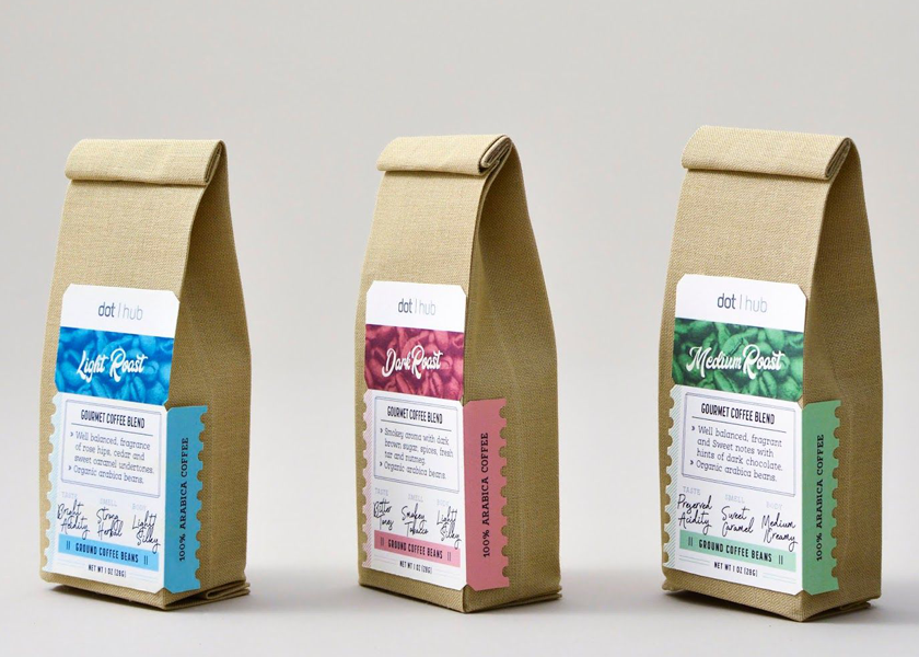 Compostable gift bags for specialty coffee and gourmet snacks
