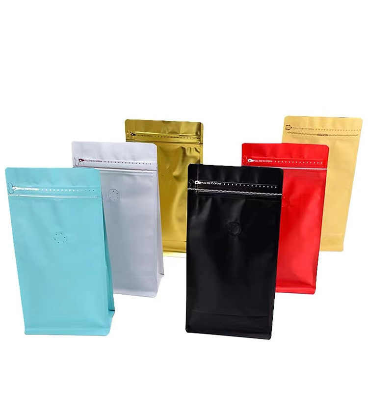 Customized Printed Resealable Flat Bottom Pouch Coffee Bean Packaging Bags Aluminum Plated Bag