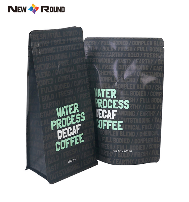Flat Bottom Coffee Bag With Valve And Zipper Coffee Packaging For Coffee Bean