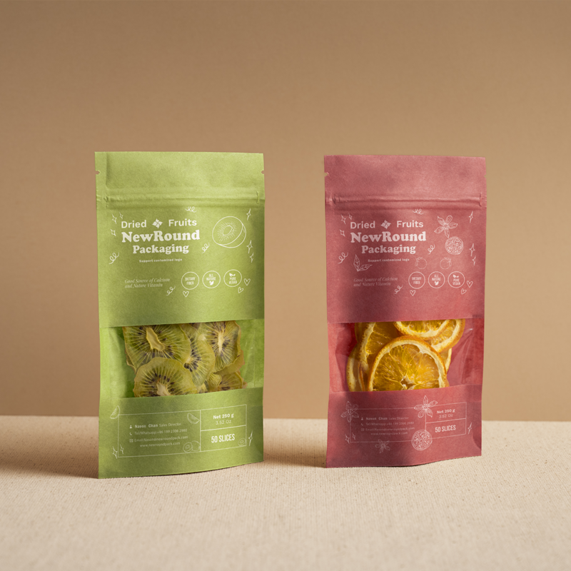 Stand up dry fruit kraft paper pouch with window 